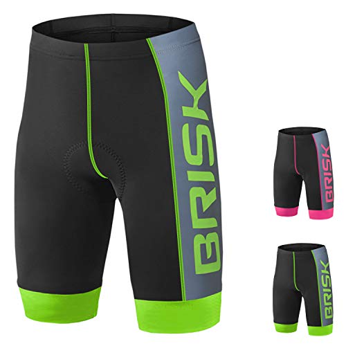 Pantalones de ciclismo de compresión cortos para hombre de Brisk Bike, color Green Black, tamaño large