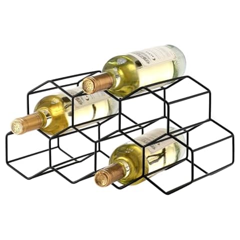 Drincarier Countertop Wine Rack - 9 Bottle Freestanding Modern Black Metal Small - 2 Tier Tabletop Wine Holder Stand for Cabinet, Pantry - Wine Racks Countertop - No Assembly Required Cover