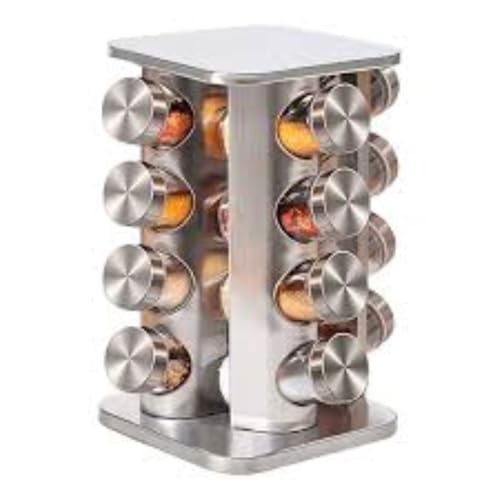 Porta Temperos Giratório Inox com 16 Potes de Vidro – Suporte par...