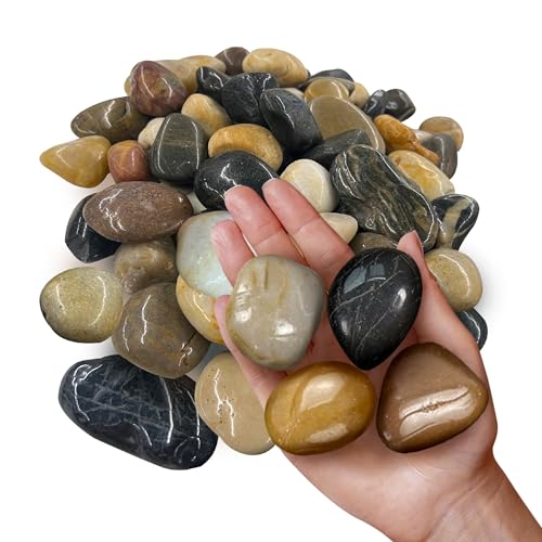 40 lbs Natural Polished River Rocks, 2-3 Inch Mixed Color