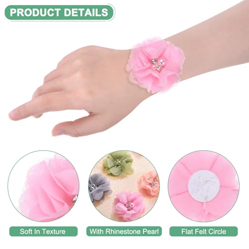 M METERXITY 50-Pack Rhinestone Pearl Chiffon Flowers 2.17 x 2.17 Inch Mesh Fabric Flowers Full Chiffon Flowers Hair Clips Flower for Home Decor/Wedding/Headbands/DIY/Party/Garden [Pink] by M METERXITY - Used condition - Image 2