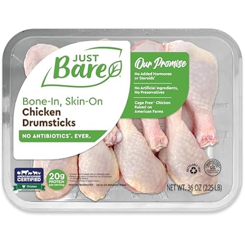 Just Bare® Natural Fresh Chicken Drumsticks | Family Pack | No Antibiotics Ever | Bone-In | 2.25 LB