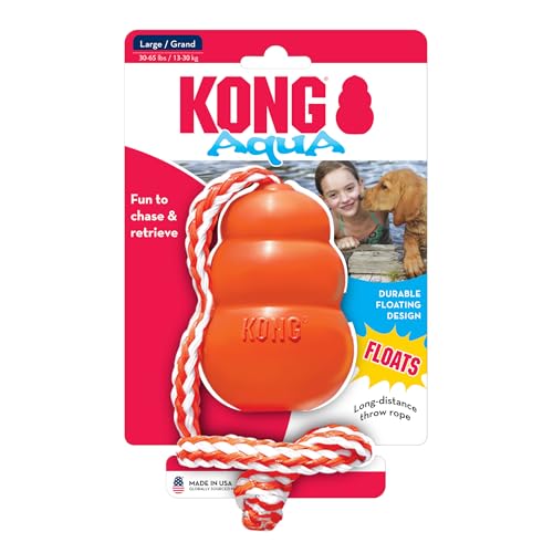 KONG Aqua Floating Fetch Toy - Hundespielzeug Für Wasser, Spiel und Training - Mit Schaumstoff-Innenseite und Wurfseil - Für Große Hunde - Orange