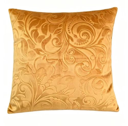 TangDepot Embossed Velvet Throw Pillow Cover-(28" x 28", C12 Golden Camel)