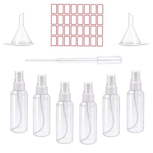 Spray Bottles, Clear Empty Fine Mist 2oz/50ml Plastic Mini Travel Bottle Set, Small Refillable Liquid Containers 6 Pack
