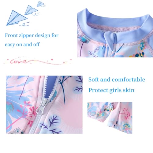 Image of UMELOK Girls Long Sleeve Rash Guard One Piece Swimsuits with UV Protection Sunsuit