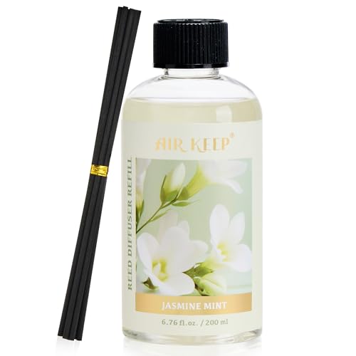 Airkeep Recharge Liquide Parfumé 200ml pour Diffuseur à Bâtonnets – Jasmine Mint – Parfum d’Ambiance Maison pour Salon, Chambre, Salle de Bain
