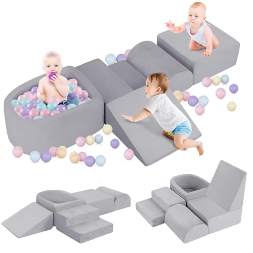 Image of whiffee Climbing Toys for Toddlers 1-3, Foam Climbing Blocks with Ball Pit | Toddler Climbing Toys Indoor, Baby Climbing Crawling Toys, Soft Play Set (No Balls Included) (Grey)