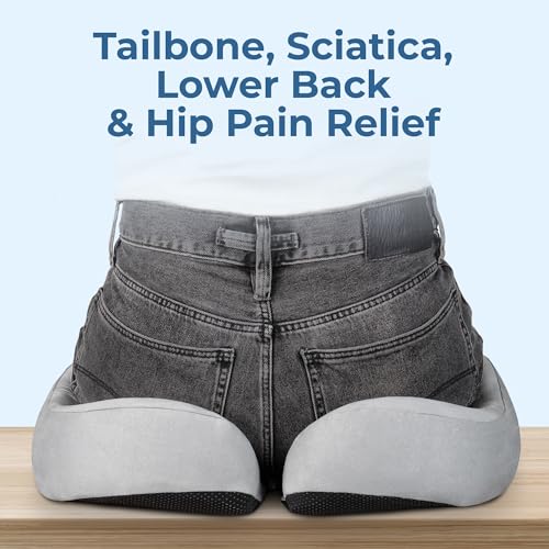 Image of 5 STARS UNITED Seat Cushion - Memory Foam Chair Cushion for Tailbone Pain Relief - Ergonomic Support for Coccyx, Sciatica & Butt - Office, Desk & Gaming Chair, Car Seat, Wheelchair, Light Gray Suede