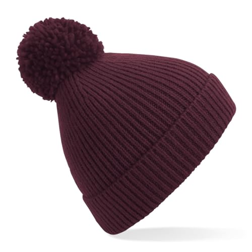 Image of Beechfield - Elegant Design - Engineered Knit Ribbed Pom Pom Beanie (Burgundy)