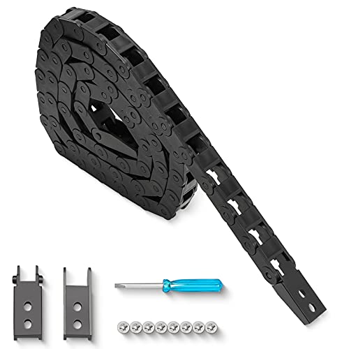 1M Drag Chain Cable Carrier R15 7x7mm(Inn HxW) Plastic Black Towline Wire Cable Chain Carrier for CNC Router Mill and 3D Printer,with Extra Connector,Screwdriver,Screws, Bridge Type(7x7