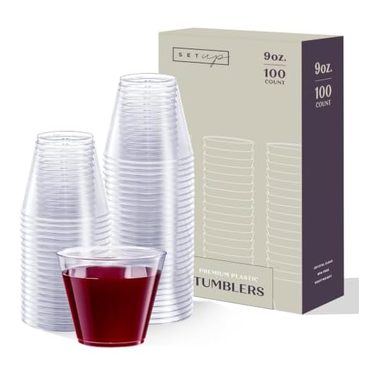 Comfy Package Clear Hard Plastic Cups / Tumblers [9 oz. Squat - 100 Count] Small Disposable Party Cocktail Glasses