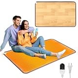 QOUBAI PVC 110V Heated Floor Mat Heater for Foot Warmer Under Desk 31.5 x 20 Inch Carbon Crystal Wood Stripe Electric Heating Carpet Pad Energy Saving Indoor Heated Rug for Home Office House Brown