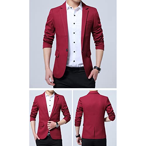 Dawwoti Blazer masculino slim fit para casamento, smoking, jaqueta casual versão coreana, Vinho tint