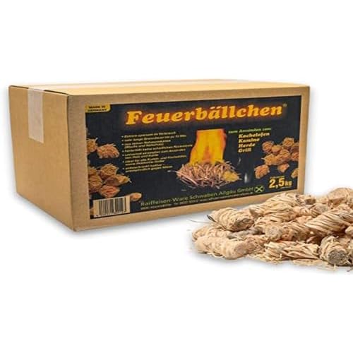 Feuerbällchen - das Original - zum Anzünden von Kachelofen, Kamin, Herd, Grill, Lagerfeuer - aus reinen Naturprodukten - unempfindlich gegen Nässe - Made in Germany - 2,5 kg Schachtel (ca. 200 Stück)