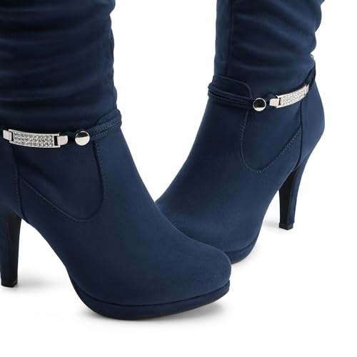DREAM PAIRS Women's Knee High Platform Heel Boots,Size 9.5,Navy-N,SARAH