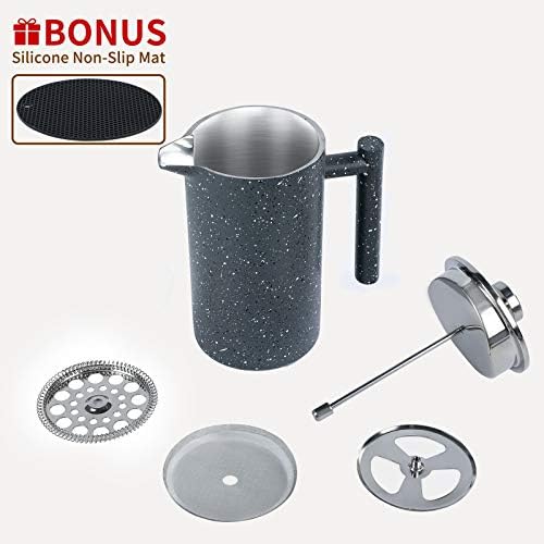 MOGGA Cafetiere 34oz/8cup French Press Coffee Maker Double Walled Insulated Coffee Press with 304 Food Grade Stainless Steel and Unique 3 Layered Filtration System for Good Coffee in Home and Office.