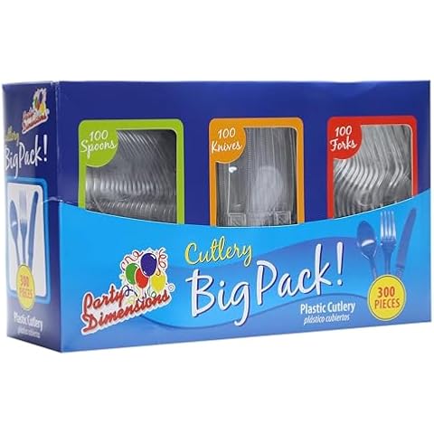 Party Dimensions 300 Count Plastic Cutlery Combo Box, Disposable Clear Plastic Silverware Utensils Set Cover