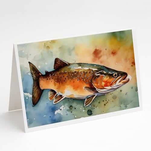 Caroline's Treasures DAC2779GCA7P Brown Trout Greeting Cards Pack of 8 Blank Cards with Envelopes Whimsical A7 Size 5x7 Blank Note Cards