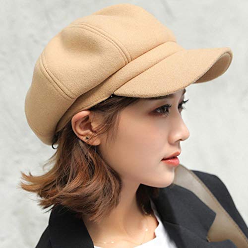 YLX Boinas de Invierno Auutmn para Mujer, Gorra de Vendedor de periódicos Octogonal Liso sólido, Gorra Informal para Hombre y Mujer, Boina de Invierno para Mujer, Gorra de Pintor, Camello