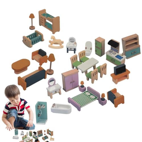 Holz Puppenhaus Mobel Set - Miniatur Zubeho Fu Puppenhauser | Schadstoffgepruft & Padagogisch Wertvoll, Rollenspiele In Kinderga