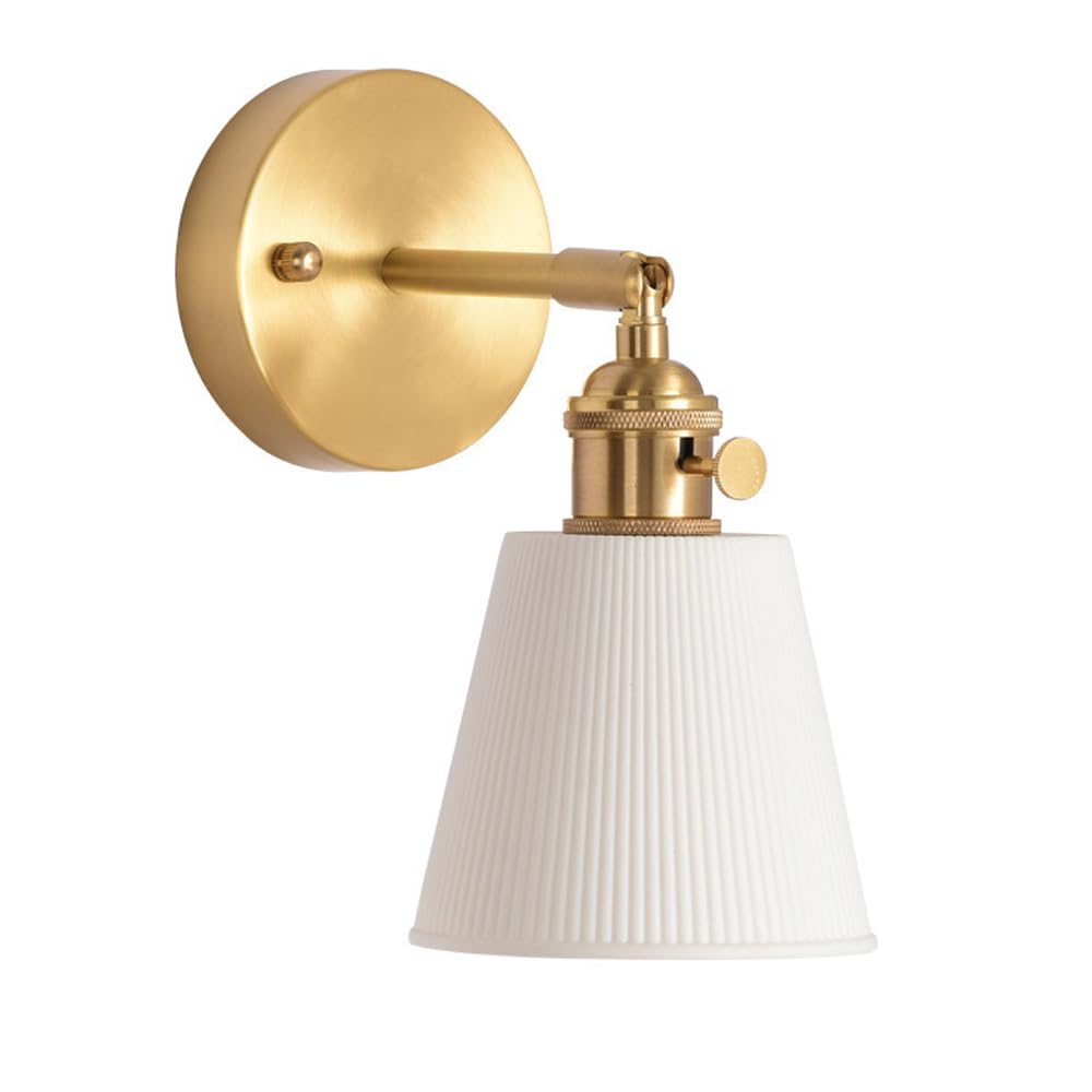 Applique da Parete Moderna in Ottone, Lampada da Parete in Ceramica Bianca con Interruttore Rotante, Applique da Comodino Regolabile, Lampada da Parete Vintage per Arredamento casa, per Camera da