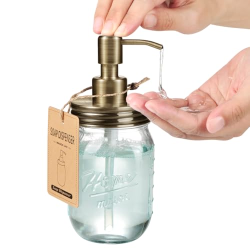 Image of Amolliar Mason Jar Liquid Soap Dispenser, Lotion Dispenser, Brass 1 Pack