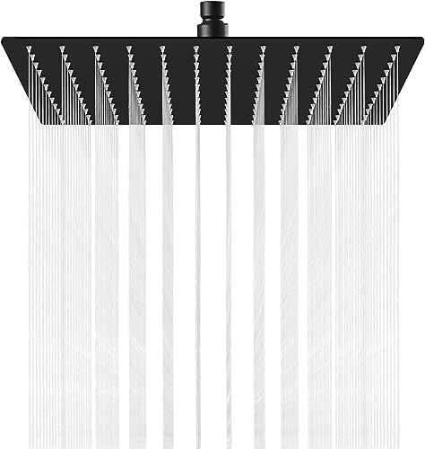 Rainfall Shower Head, AUGIRKI Square 12 inch Large Overhead Fixed Rain Showerhead with Angle Adjustment, Stainless Steel 304 with Matte Black - Standard Fitting, Easy Replacement