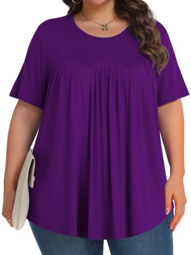 Image of Tencede Womens Plus Size Tops Tunic Short Sleeve Crew Neck Shirts Casual Soft Blouse 1X-5X