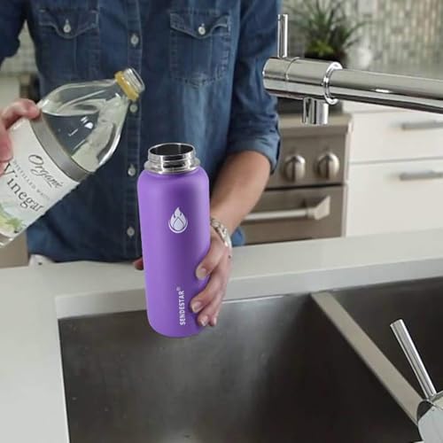 Image of SENDESTAR Stainless Steel Water Bottle, Wide Mouth 32 oz Water Bottle with Straw Lid, Spout Lid, Double Wall Vacuum Insulated Leak Proof, Keeps Liquids Hot or Cold (Violet)
