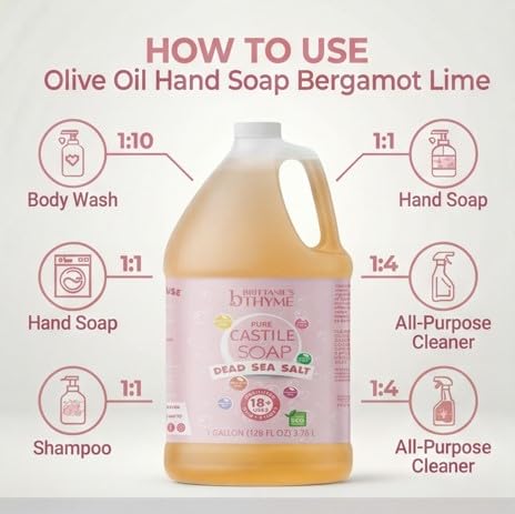 Brittanie's Pure Organic Castile Liquid Olive Oil Soap Refill, Dead Sea Salt, 1 Gallon | Face, Body Wash, Dishes, Pets & Laundry | Vegan & Gluten Free Non-GMO - Image 4