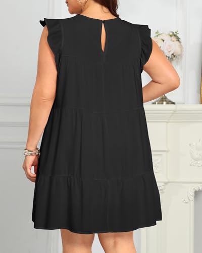 Image of Holipick Women's Plus Size Summer Dresses Casual Short Dress Babydoll Ruffle Sleeve Swing Flowy Sleeveless Tunic Dress