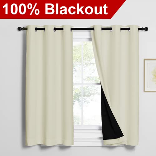Image of NICETOWN Warm Curtains for Winter, Bedroom Full Blackout Curtain Panels, Great Job for Blocking Light, Complete Blackout Draperies with Black Liner for Night Shift (Beige, Set of 2, 42 by 54-inch)