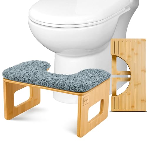 Natur-Bambus Toilettenhocker Erwachsene mit Komfortmatte – Klohocker Klappbar, rutschfest & Langlebig, Faltbarer Kackhocker, Ergonomisch & Umweltfreundlich, Multifunktional - ideal für Zuhause