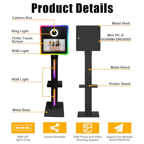 Image of DSLR Photo Booth with Camera & Printer,Mirror Photo Booth with 15.6 inch Touch Screen,Flight Case,Built-in Mini PC,App Control-Perfect for Weddings,Parties,Event Rentals (Black, Camera+Printer)