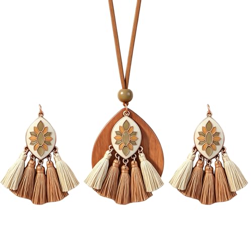 Beige and Brown Tassel Necklace