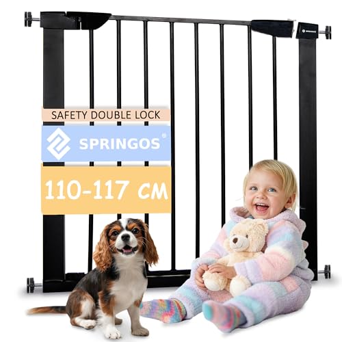 SPRINGOS barriera di sicurezza per porte e scale 2 x prolunga nera regolabile: 110-117 cm sistema di fissaggio