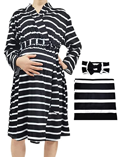 Image of SUFEINI Maternity Robe and Matching Baby Swaddle Blanket Set, Mommy Robe with Receiving Blanket Girls Boys Sleepwear