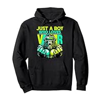 Just A Boy Who Loves VR Virtual World Gamer Gorilla Headset Pullover Hoodie
