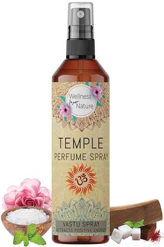 Temple Perfume Spray | Negative Energy Remover, Temple Fragrance Room Freshener for Home | Attracts Positive Energy | Energised with Natural Kesar Chandan & Other Oils | 200ml