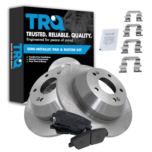 Image of TRQ Rear Brake Pad and Rotor Set Semi Metallic Solid Rotors Compatible with 2010-2016 Hyundai Santa Fe 2013-2016 Santa Fe Sport 2011-2014 Kia Sorento