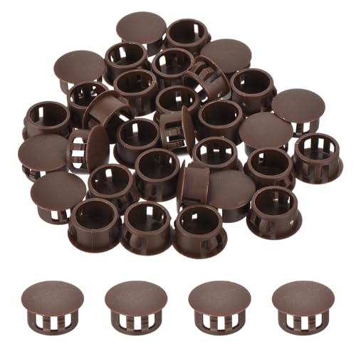 Image of MECCANIXITY 64PCS 15mm(9 /16 inch) Brown Plastic Hole Plugs, Flush Type Panel Hole Plugs Insert End Caps for Locking Hole Tubes Furniture Cabinet