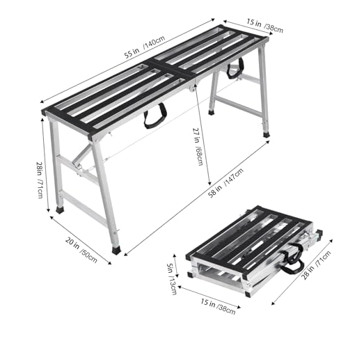 Image of Folding Scaffolding Platform Height Adjustment 27-43 inch(H) Portable Steel Step Ladder Stool for Home Improvement, Drywall Painting, Maintenance at Height, Maximum Load 600lbs