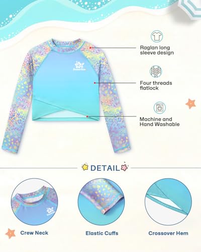 Image of BesserBay Girls Rash Guard UPF 50+ Long Sleeve Mock Neck Crossover Hem Swim Crop Top 4-14 Years
