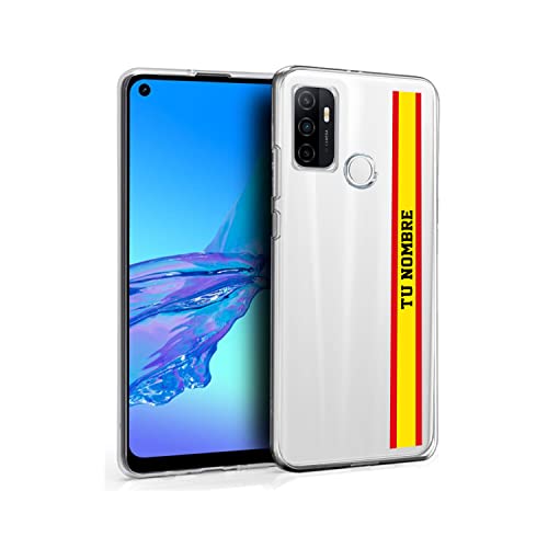 Funda OPPO Bandera España Nombre A53 Gel TPU | Funda para OPPO A53s España Nombre Transparente | Funda A53 Personalizada España Transparente Grosor 2mm Silicona Cover