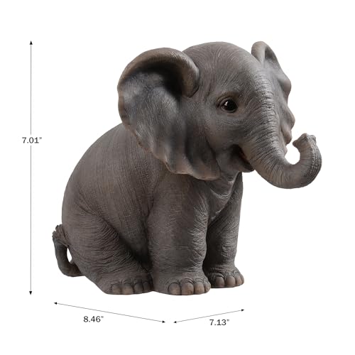 Estatua de Elefante Bebé Sentado con Trompa Hacia Arriba miniatura 3