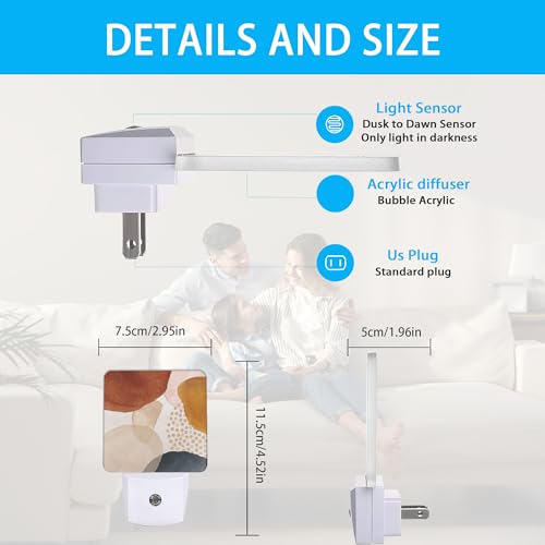 Image of Boho Abstract Night Light,Geometric Modern Art Night Lights Plug into Wall for Boys Girls, Led Lamp for Stairway /Hallway /Bedroom 0.5W Nightlight Sleep Friendly