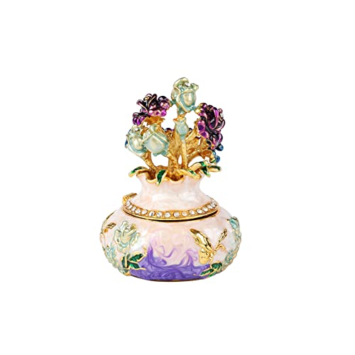 Furuida Purple Flower Vase Trinket Boxes Hinged Enamel Hand-Painted Ornaments Unique Gift For Women Girls #TOP9