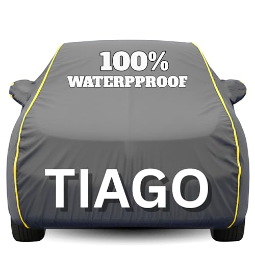 Image of Waterproof Car Body Cover - 100% Water Proof Custom Fit New Car Covers, Outdoor Full Protecting Cover for Tiago (All Models) with Free Storage Bag - UV, Rain & Dust, All Weather Protection