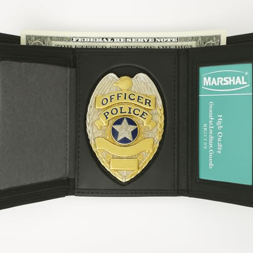 RFID Genuine Leather Trifold Badge Holder Wallet Black, Police Badge Holder3
